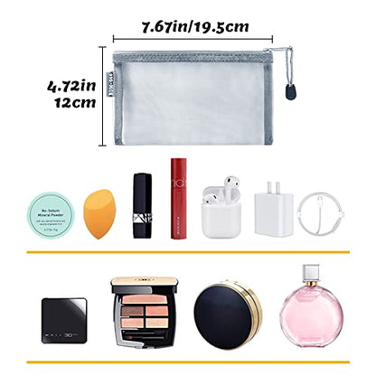 Small Mesh Cosmetic Bags, 6pcs Nylon Makeup Pouches with Zipper for Home Office Purse Diaper Bag (Grey) - color: Grey