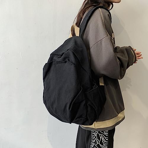 Women's canvas bag, men's and women's large capacity leisure backpack, men's and women's travel backpack (Black,One Size) - color: Black