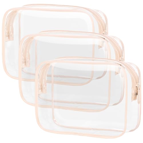 PACKISM TSA Approved Toiletry Bag 3 Medium - Quart Size Clear Makeup Bag for Carry On, Airport Security Compliant Clear Travel bag for Toiletries with Reinforced Seams, Pink - color: Beauty Pink, size: Medium Set (Standard)