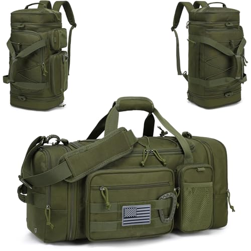 3 in 1 Tactical Gym Bag Backpack for Men 40-45L Expandable Travel Duffle Bag for Women Military Sport Duffel Bags Weekend Overnight with Shoe Compartment & Wet Pocket for Fitness, Green - color: Green