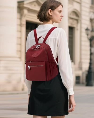 Tanweibago Mini Nylon Women Backpacks,11L Small Ladies backpacks Casual Lightweight Women Shopping Travel Daypack (Wine Red) - color: Wine Red