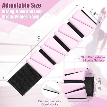 Vinsot Wrist and Ankle Weights for Women Men Set of 4(1 lb Each) adjustable Arm Leg Silicone Weighted Wristbands Bracelets for Pilates Yoga Gym Workout Running Walking Strength Training(Pink) - color: Pink