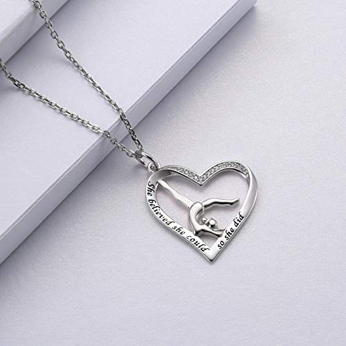 Sariel Gymnastics Gifts for Women Gymnast Necklace 925 Sterling Silver Gymnastics Fashion Jewelry Pendant Birthday - color: She believe