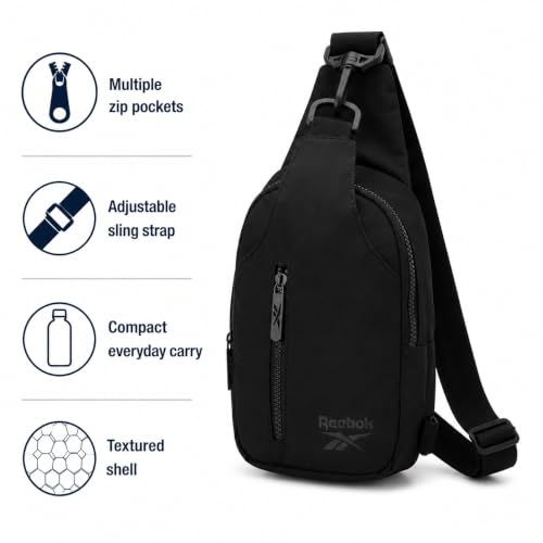 Reebok Unisex Crossbody Bag - Convertible Compact Durable Cross Body Bag for Women and Men - Gym and Travel Essentials, Size One Size, Berry Black - color: Berry Black