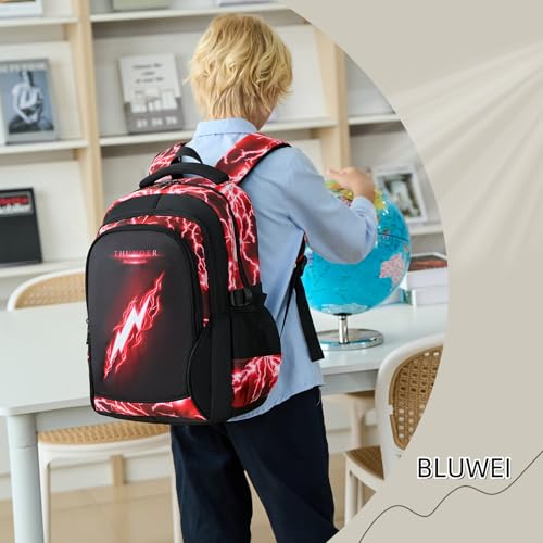 Boys Backpack for Kids Elementary School Bags Lightning Teens Durable Bookbag (red) - style: Red