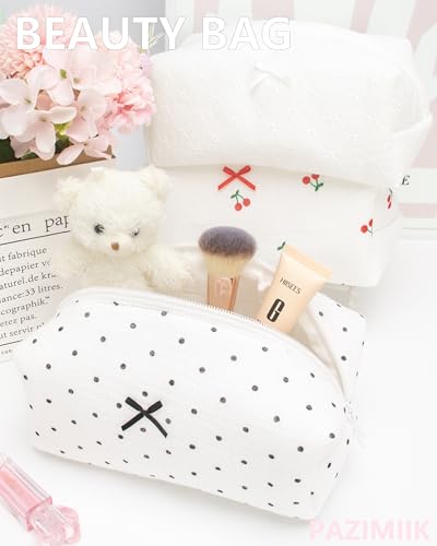PAZIMIIK Cozy Makeup Bag for Women,Zipper Cosmetic Pouch,Gauze Polka Dot - color: Gauze Polka Dot