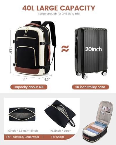 LOVEVOOK Travel Backpack For Women, 40L Carry On Backpack Flight Approved, TSA Personal Item Backpack Travel Bag Fit 17 Inch Laptop, Business Weekender Overnight Waterproof Daypack with 2 Cubes - color: Navy-light Blue-black, size: 40l-17.3 Inch-3pcs