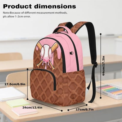 Suobstales Baseball Ice Cream Drip Print Kids Backpack for Girls Boys, Large Capacity Lightweight Bookbag Students School Bag Rucksack Travel Daypack for Kindergarten Preschool Elementary - color: Baseball Ice Cream Drip 4