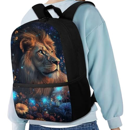 Aesthetic Lion Backpack for Kids Girls Backpack with Lunch Box Water Bottle Holder and Soft Pencil Case 4 in 1 Set Sturdy Bookbag with Front Pocket for School 17 inch Lightweight School Bag - color: Aesthetic Lion