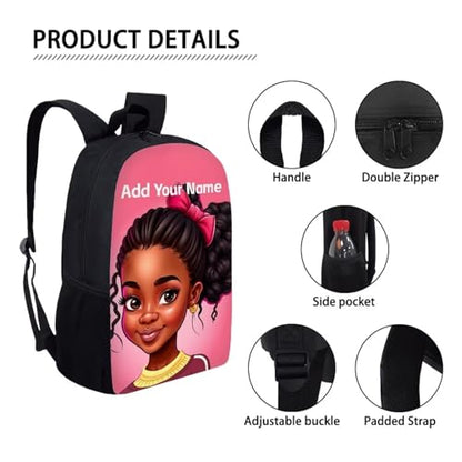 Afro Backpack School Kids Name Custom Bookbag for Student School Bag Personized Book Bag for Girls 6-8/10-12 African Back Pack Student Elementary Schoolbag - color: African Black Girl-15