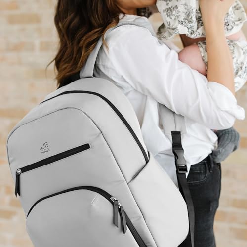 JuJuBe JJB New Deluxe Diaper Bag Backpack with Portable Changing Pad, Stroller Straps, Large Travel Backpack for Boy or Girl, Carrying Baby Bottles, Diapers, Pacifiers, Grey - color: Grey