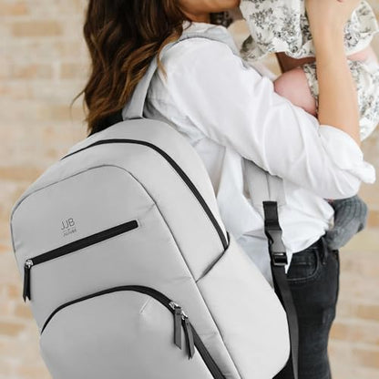 JuJuBe JJB New Deluxe Diaper Bag Backpack with Portable Changing Pad, Stroller Straps, Large Travel Backpack for Boy or Girl, Carrying Baby Bottles, Diapers, Pacifiers, Grey - color: Grey
