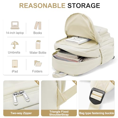 College Backpack For Women Men,Lightweight High School Bag,School Backpack With Lots Of Pockets,Cute Bookbag For Teens Boys Girls,Casual Daypack Backpack For School(Beige) - color: F2-white