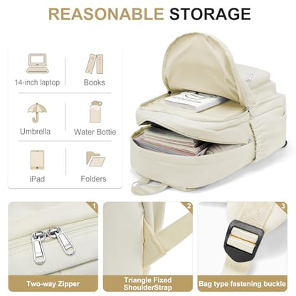 College Backpack For Women Men,Lightweight High School Bag,School Backpack With Lots Of Pockets,Cute Bookbag For Teens Boys Girls,Casual Daypack Backpack For School(Beige) - color: F2-white