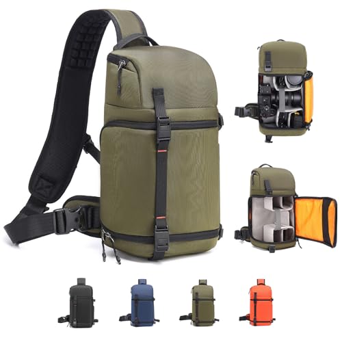 Camera Sling Bag, Crossbody Shoulder Bag for Canon, Nikon, Sony, Fuji DSLR/SLR/Mirrorless Cameras, Photographer Photography Bag (olive green) - color: olive green