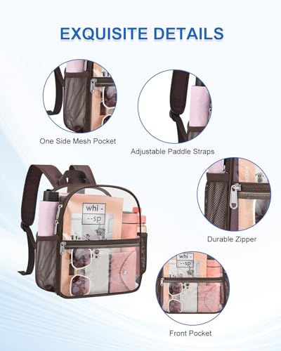 Clear Backpack for Stadium Events, 12x12x6 Small Clear Plastic bag with Reinforced Straps for Game Security Festival Concert - color: Chocolate
