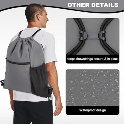 HOLYLUCK Men & Women Outdoor Sport Gym Sack Waterproof Drawstring Backpack Bag (Standard with drawstring, dark grey) - color: Dark Grey, style: Standard With Drawstring