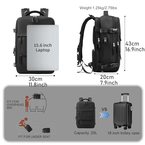 Somago Travel Unisex Backpack Carry On Casual Daypacks Rucksack Backpack Anti Theft for 15.6 Inch Laptop Business with Shoe Compartment Dry Wet Pocket USB Charger Port (Black) - color: Black