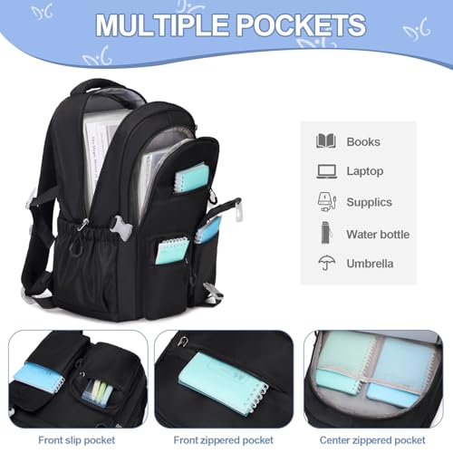 DIGOBAY 3PCS Girls Backpack for School, Kids Backpack for Girls with Lunch Bag Pencil Case, Kids Bookbag Teen Girl Backpacks for Elementary Middle High College School (Black) - color: Black