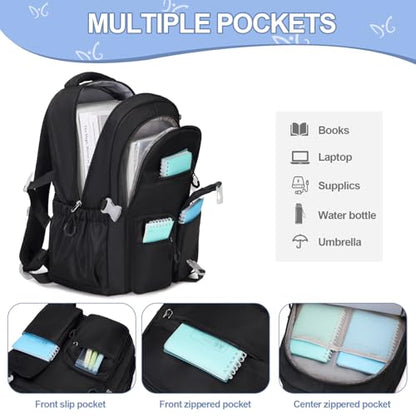 DIGOBAY 3PCS Girls Backpack for School, Kids Backpack for Girls with Lunch Bag Pencil Case, Kids Bookbag Teen Girl Backpacks for Elementary Middle High College School (Black) - color: Black
