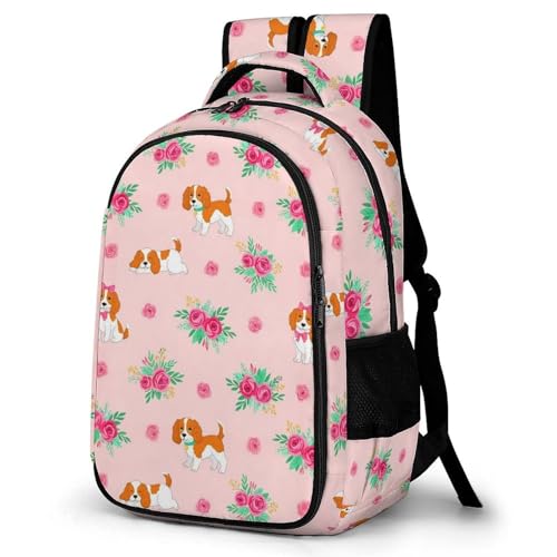Nurse Teacher Laptop Backpack Cavalier King Charles Spaniel Pink Floral Dog, Cute Travel Backpack Purse with Tumbler Holder for Women College Work Commute - color: Pattern (335)