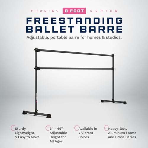 VITA Barre Portable Freestanding Double Ballet Barre, Prodigy, Aluminum | Adjustable Height, USA Made, Home or Gym Exercise Equipment for Kids & Adults | Dance, Fitness, Pilates - color: Dark Mystic Gray, style: 8 Ft