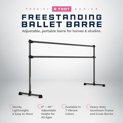VITA Barre Portable Freestanding Double Ballet Barre, Prodigy, Aluminum | Adjustable Height, USA Made, Home or Gym Exercise Equipment for Kids & Adults | Dance, Fitness, Pilates - color: Dark Mystic Gray, style: 8 Ft