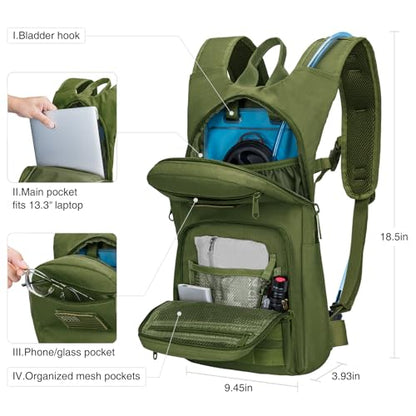 NOOLA 3L Hydration Backpack, Water Backpack with TPU Water Bladder, Tactical Hydration Pack for Men Women, Molle Water Backpack for Hiking, Biking, and Hunting - color: Green