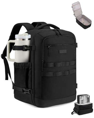 LOVEVOOK 40L Travel Backpack for Women & Men, TSA Approved Carry On Backpack with 3 Packing Cubes, Waterproof Personal Item Bag Fits 17" Laptop, Weekender Essentials Overnight Backpack for Trip - color: Black, size: 40L-4PCS