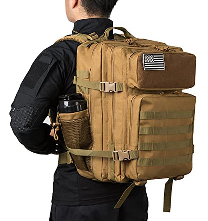QT&QY 25L/45L Military Tactical Backpack For Men Molle Daypack 3 Day Bug Out Bag Hiking Rucksack With Bottle Holder - color: 45l 1.0 Khaki