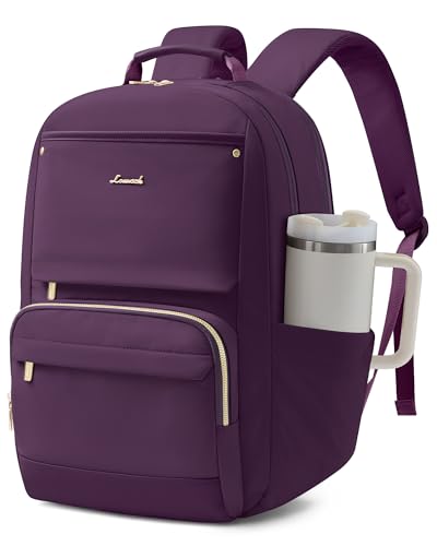 LOVEVOOK Laptop Backpack for Women with Large Capacity Cup Pocket, 15.6 inch Work Purse Travel Bag for Teacher Nurse, Waterproof Computer Business Back Pack, Bookbag for College, Purple - color: Dark Purple, size: 15.6 inch