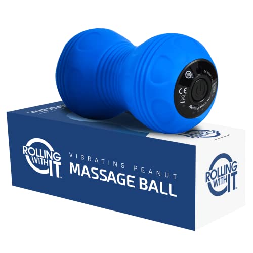 Rolling With It Vibrating Peanut Massage Ball - Deep Tissue Trigger Point Therapy, Myofascial Release - Handheld, Cordless - 4 Intensity Levels - Dual Lacrosse Ball Vibration Massager (Blue) - color: Blue