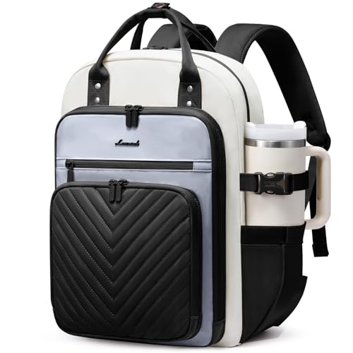 LOVEVOOK Laptop Backpack for Women, Water Resistant Travel Work Backpacks Purse Stylish Business Teacher Nurse Computer - color: Black-gray White, size: 15.6 inch-Standard Laptop Compartment