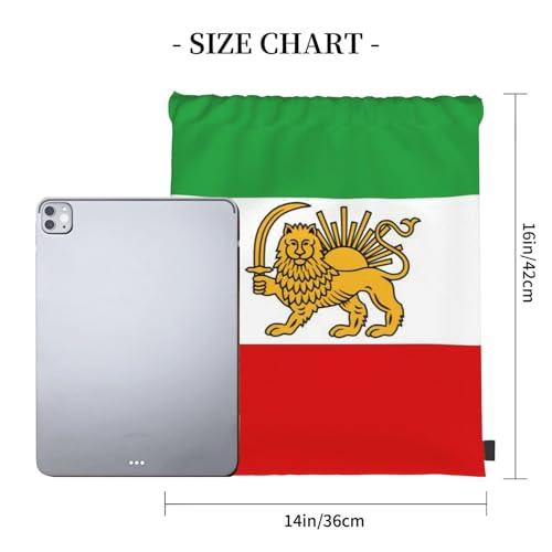 Emblem Of Iran Lion And Sun Flag Of Iran Striped Drawstring Bag Sport Gym Backpack Beach Travel Sack Draw String Yoga Bag For Men Women - color: Emblem of Iran Lion and Sun Flag of Iran Striped