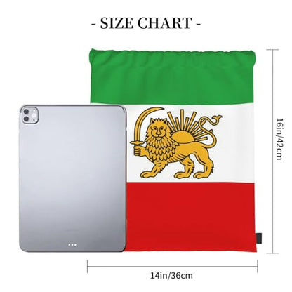 Emblem Of Iran Lion And Sun Flag Of Iran Striped Drawstring Bag Sport Gym Backpack Beach Travel Sack Draw String Yoga Bag For Men Women - color: Emblem of Iran Lion and Sun Flag of Iran Striped