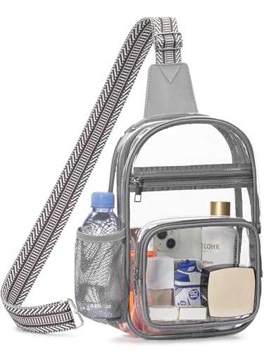 Clear Bag for Stadium Events, Clear Purses For Women Men, Transparent Crossbody Bag, See Through Large Sling Backpack - color: Light Grey, size: Large