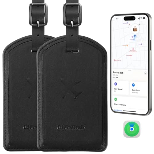Luggage Tags Built-in Anti-Loss Tracker, Luxury Leather Luggage Tags for Suitcase, Travel Bags, Backpacks, Travel Organizer for Lost Baggage Prevention (Black*2 Pack) - color: Black*2 Pack