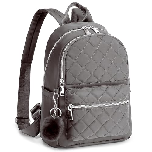 TANTOMI Mini Backpack Purse for Women Lightweight Small Backpack Purse Travel bookbag with Pom - color: Gray