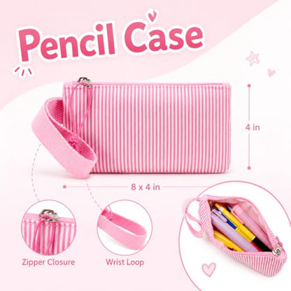 BTOOP School Backpacks for Teen Girls Bookbags Lightweight Kids Backpack School Bags Set with Lunch Box Pencil Case - color: Pink White Stripe