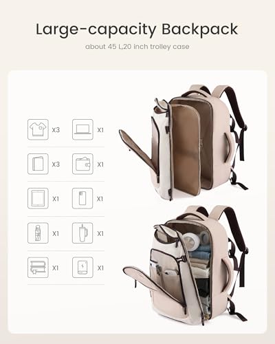 LOVEVOOK 40L Travel Backpack for Women & Men,Airline Approved Carry On Backpack with 3 Packing Cubes,TSA Waterproof Personal Item Bag,Weekender Overnight Essentials Backpacks fits 18" Laptop - color: Brown/Light Pink, size: 40L-4PCS