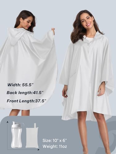 SaphiRose Unisex Rain Poncho Waterproof Raincoat Hooded for Adults Women with Pockets - color: Beige