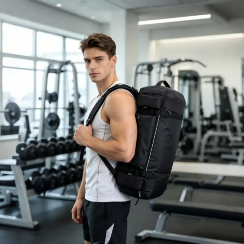 BE SMART 50L Extra Large Gym Backpack for Men, Big Gym Bag with Shoes Compartment, Waterproof Heavy Duty Duffel Bags (Solid Black, Large-40L) - color: Solid Black, size: Large-40L