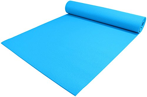 YogaAccessories 1/4" Thick High Density Deluxe Non Slip Exercise Pilates & Yoga Mat - color: Light Blue