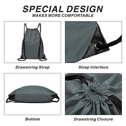 Drawstring Backpack Sports Water Resistant String Bag Sport Gym Sackpack for Women Men Large with Zipper, Grey - color: Grey