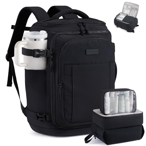 LOVEVOOK Travel Backpack for Women & Men, 50L Large Carry On or Checked Luggage, Waterproof Hiking Backpack with 3 Packing Cubes for 5+ Day Trips, Camping & Backpacking Essentials, Black - color: Black, size: 50L-4Pcs