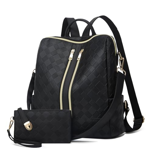 Makes Backpack Purse for Women PU Leather Travel Satchel Handbag Convertible Design Bag with Purse 2 Piece - color: Black Square