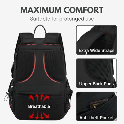 Large Laptop Backpack with Shoe Compartment, Waterproof Rucksack 15.6/17 Inch, Travel School Gym Work College Bags for Men (Black, JUMBO(80L)) - size: JUMBO(80L)