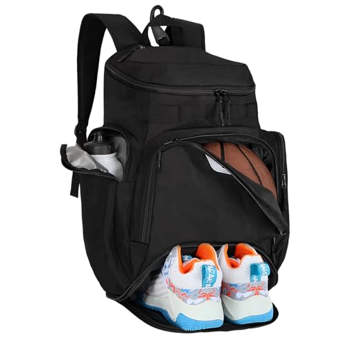 Goloni Basketball Backpack,Large Sports Bag with Ball Compartment & Shoe Compartment, Best for Basketball, Soccer - color: Black