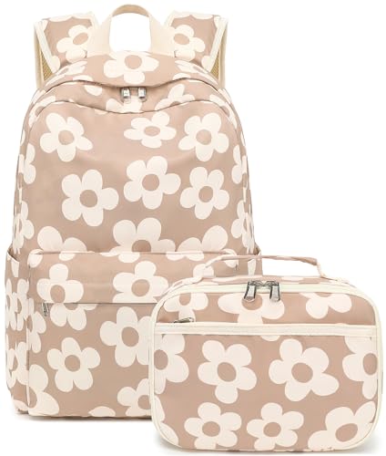 Bluboon Backpack for Girls Kids Preschool Backpack with Lunch Box Kindergarten Bookbag Toddler School Bags Set - color: Brown-large Florar