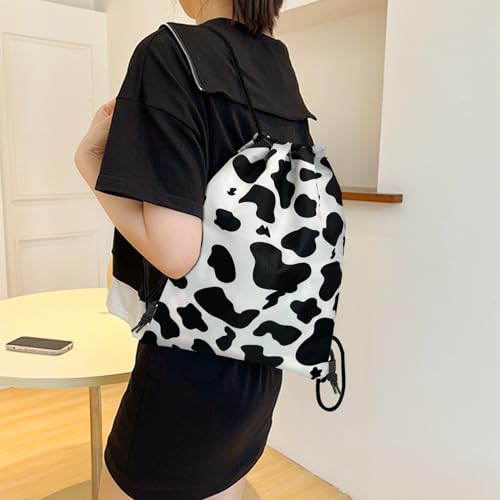 Drawstring Backpack Draw String Bag Sports Gym Bags Waterproof Cute Aesthetic Sackpack for Unisex Women Sports Beach Travel(13"×17")-Black Cow - color: Z6-black Cow
